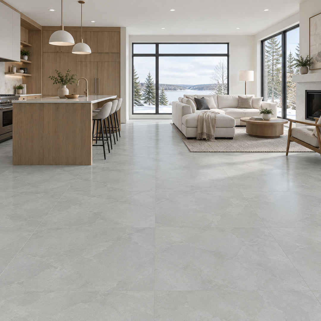 Grey Porcelain Tile 32×32 — 1161, an illustration of it installed