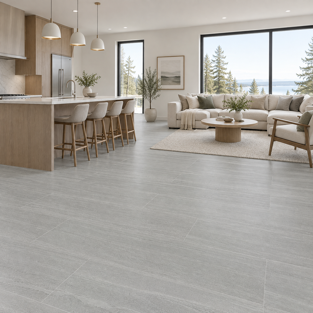 Grey Matte Tile 24×48 — 1219, an illustration of it installed