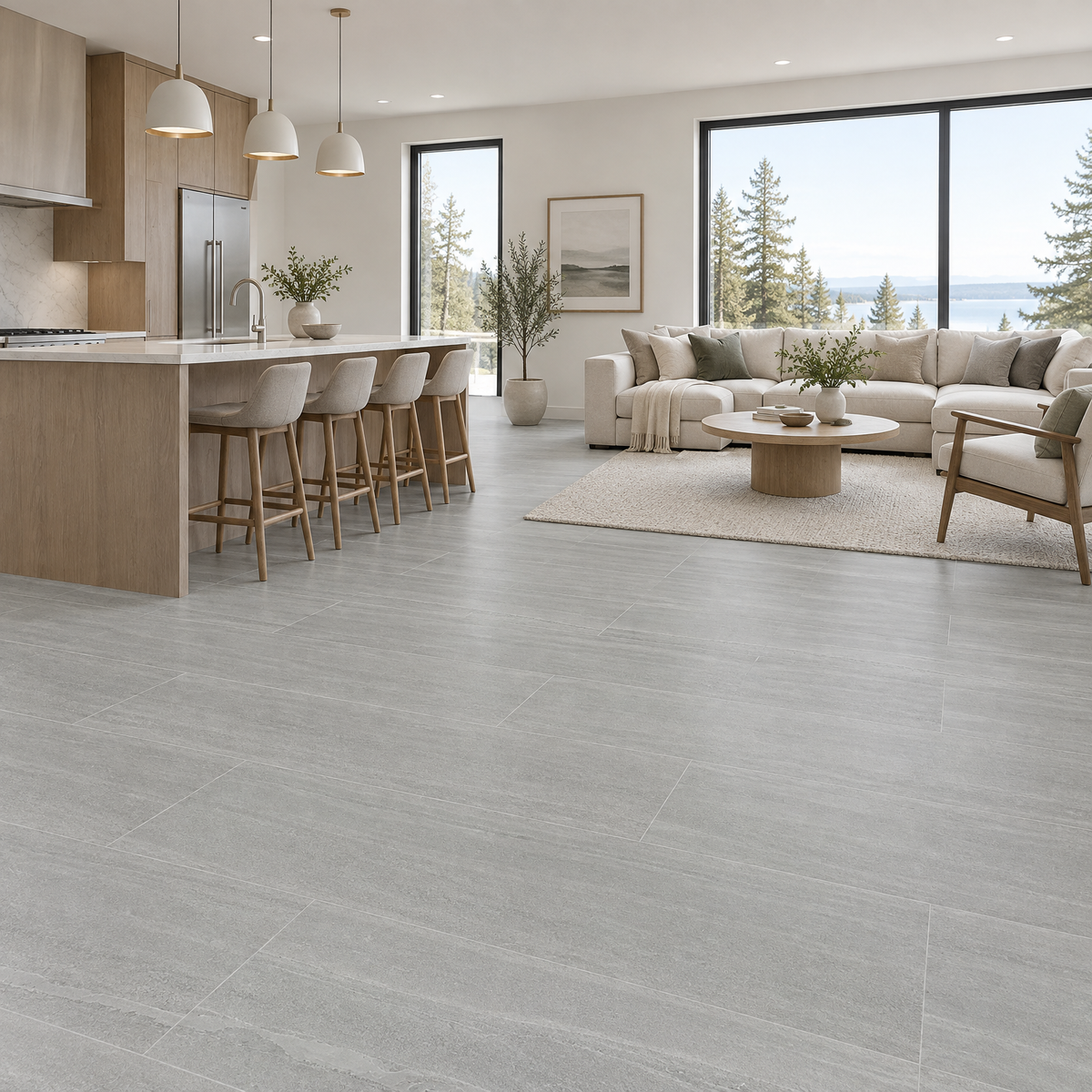 Grey Matte Tile 24×48 — 1219, an illustration of it installed