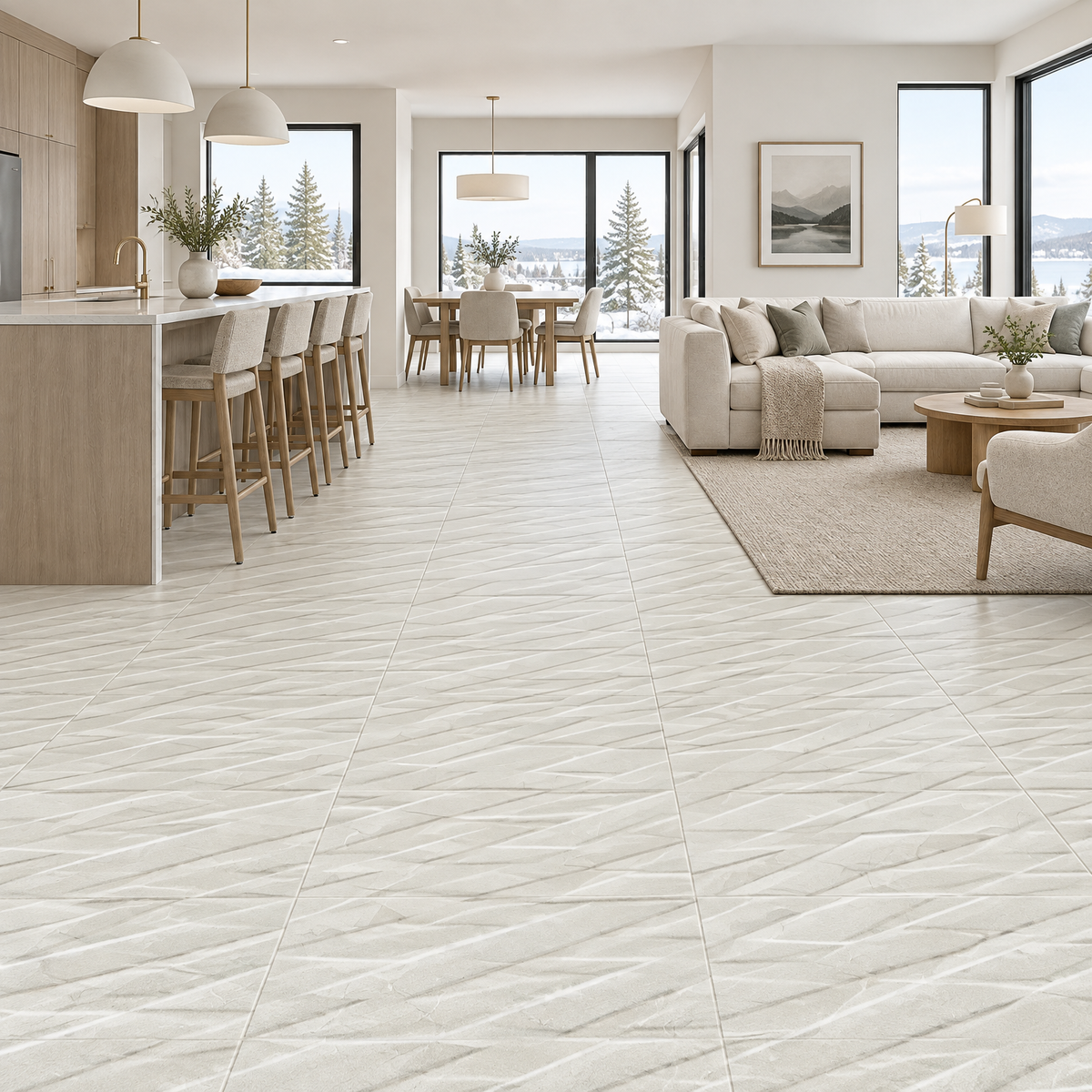 White Tile 16×32 — 6017 HL, structured, an illustration of it installed