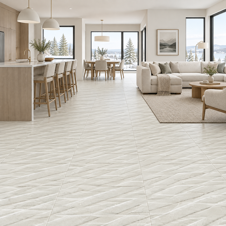 White Tile 16×32 — 6017 HL, structured, an illustration of it installed