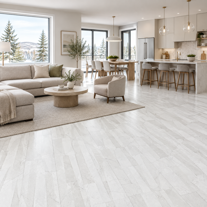 White Tile 16×32 — 6071HL, an illustration of it installed