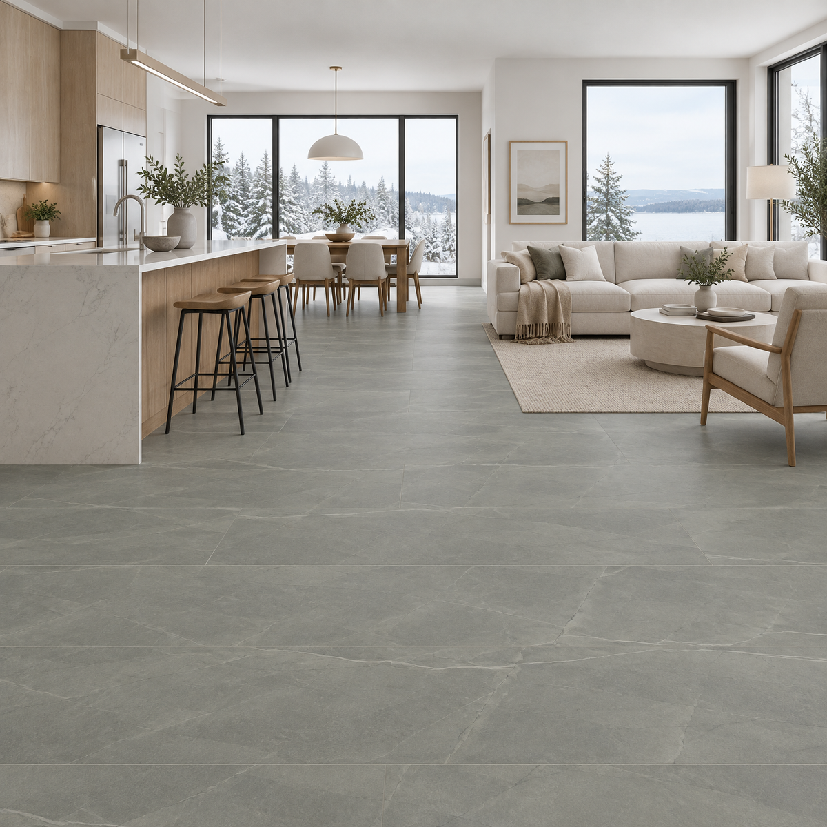 Amaretto Grey Matte Tile 24×48, an illustration of it installed