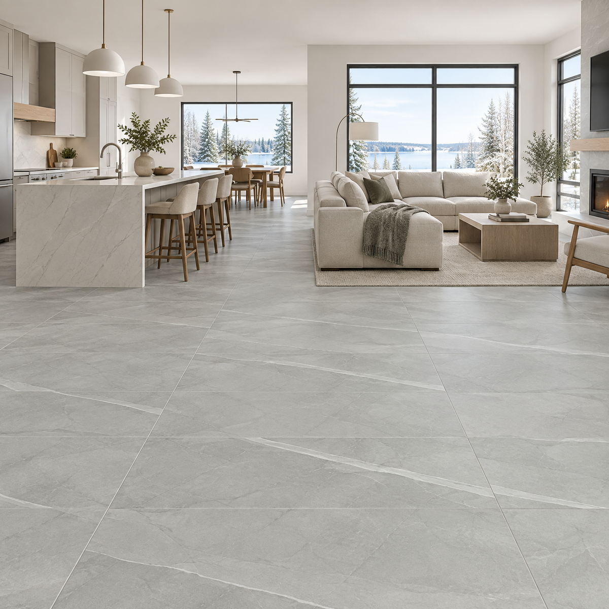 Amaretto Silver Matte Tile 24×48, an illustration of it installed