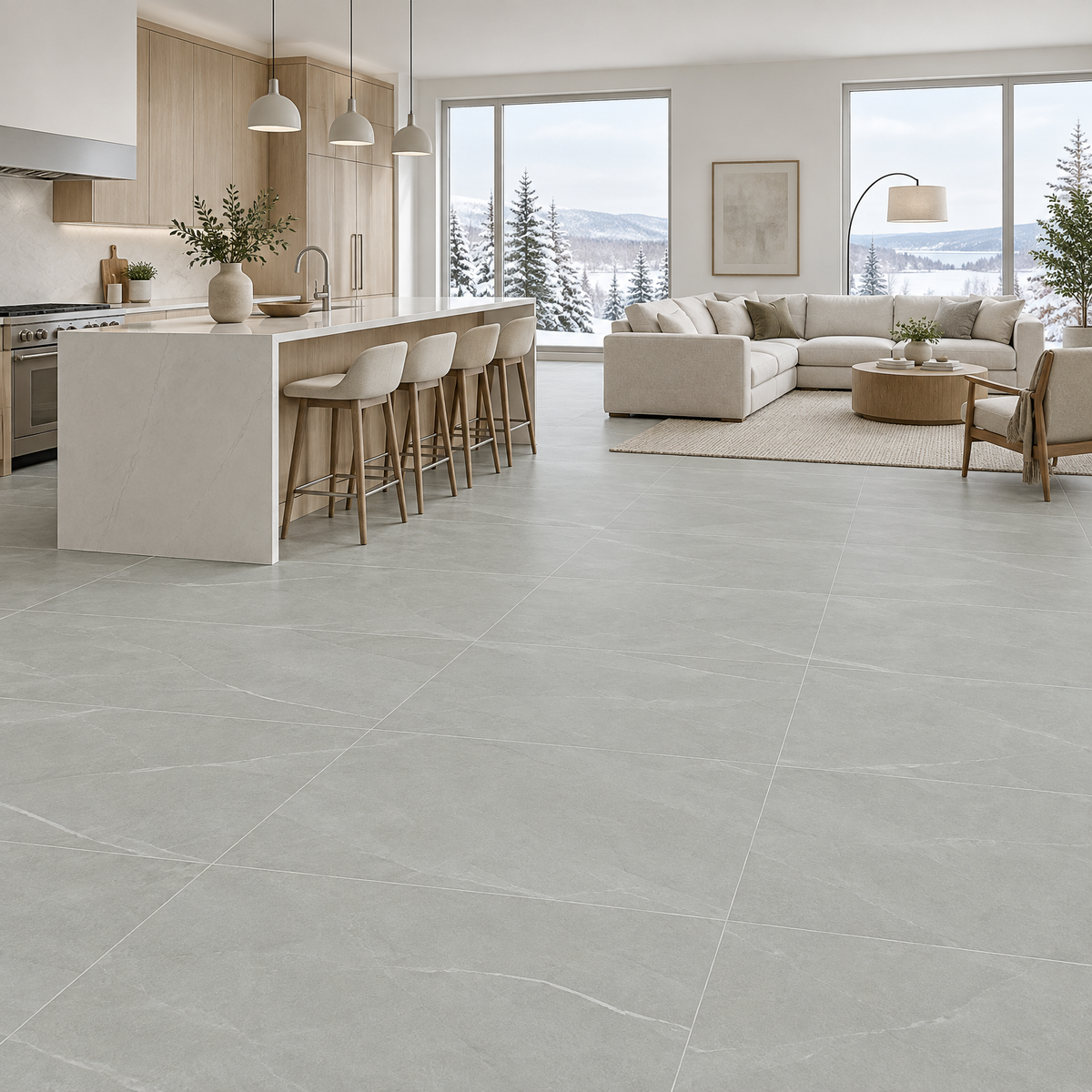 Amaretto Silver Matte Tile 24×48 5mm, an illustration of it installed