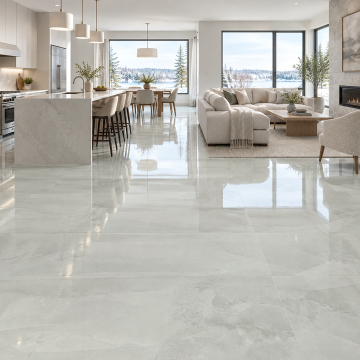 Antartica Ice Glossy Tile 24×48, an illustration of it installed