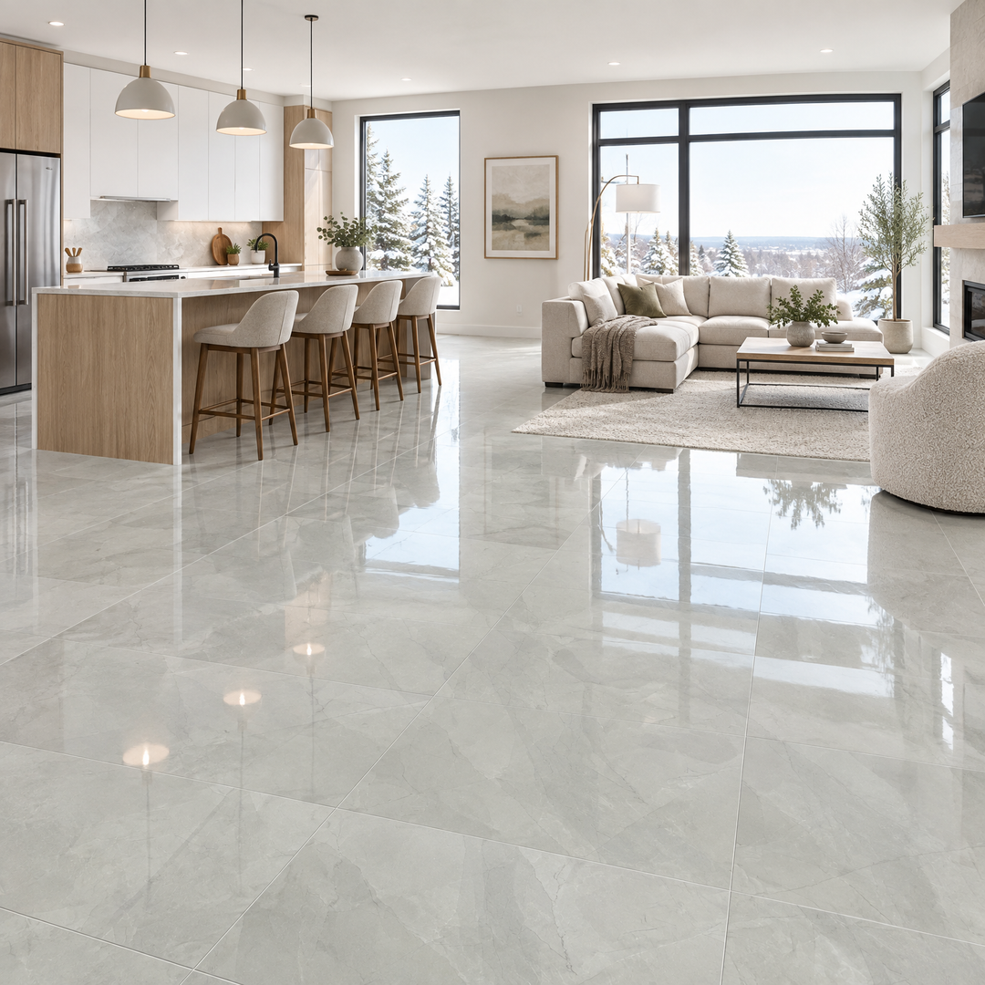 Armani Harbour Silver, 24×48 glossy, tile, an illustration of it installed