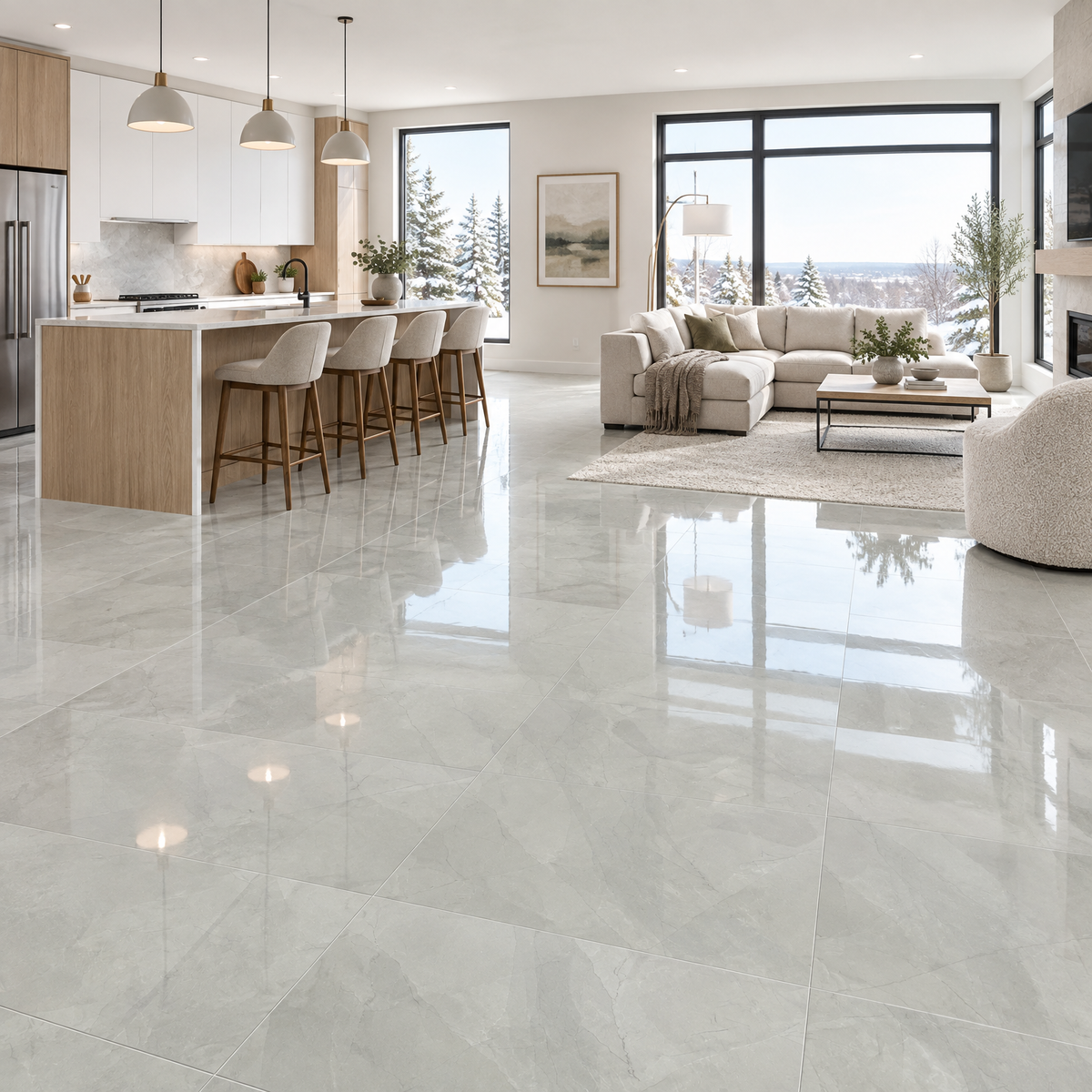 Armani Harbour Silver, 24×48 glossy, tile, an illustration of it installed