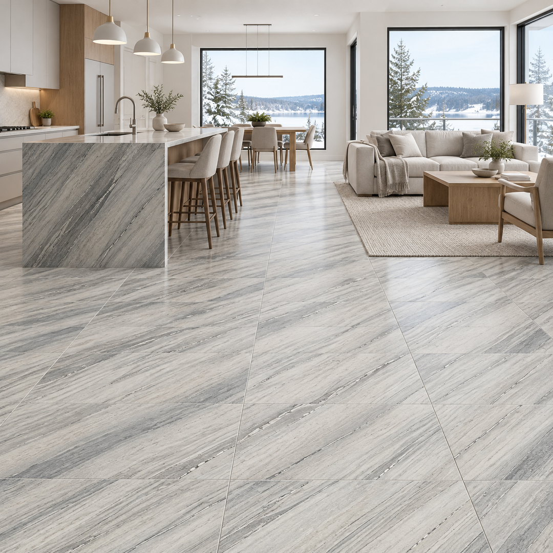 Atlantic Onyx Tile 24×24, an illustration of it installed