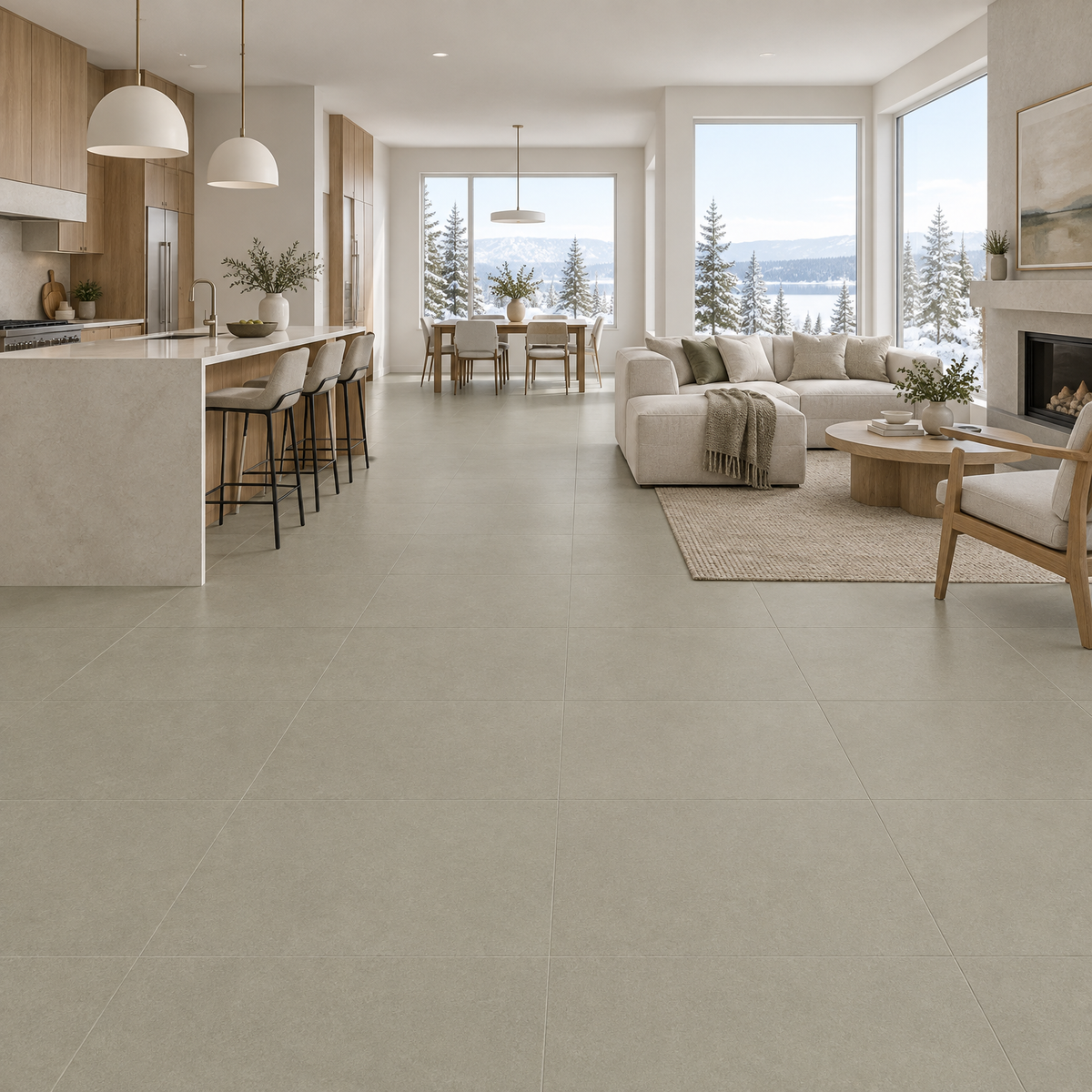 Beige Chiaro Matte Tile 24×24, an illustration of it installed