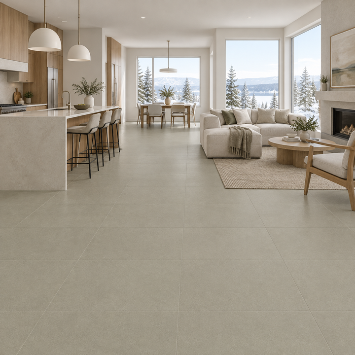 Beige Chiaro Matte Tile 24×24, an illustration of it installed