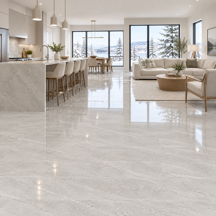Berlini Grey, 12×24 glossy, tile, an illustration of it installed