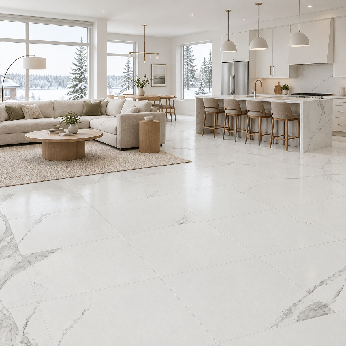 Carrara Polans Tile 24×24, an illustration of it installed