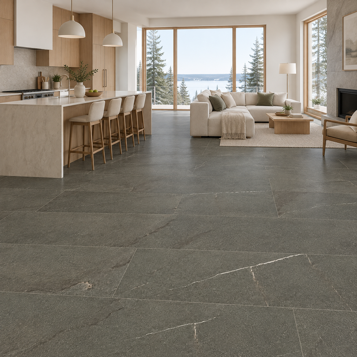 Grey Matte Tile 24×48 — CD 12602, an illustration of it installed