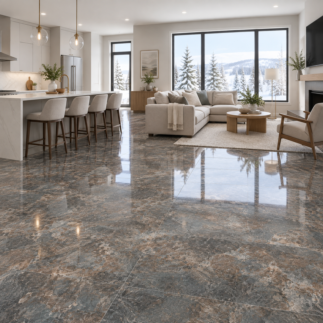 Grey Polished Tile 24×48 — CD 12610, an illustration of it installed