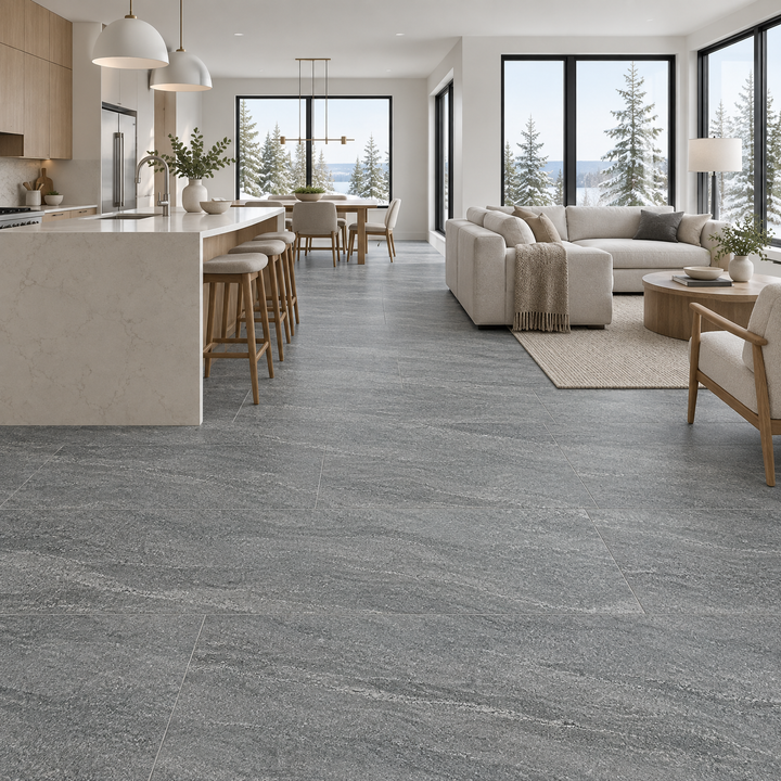 Grey Matte Tile 24×48 — CD 12623, an illustration of it installed