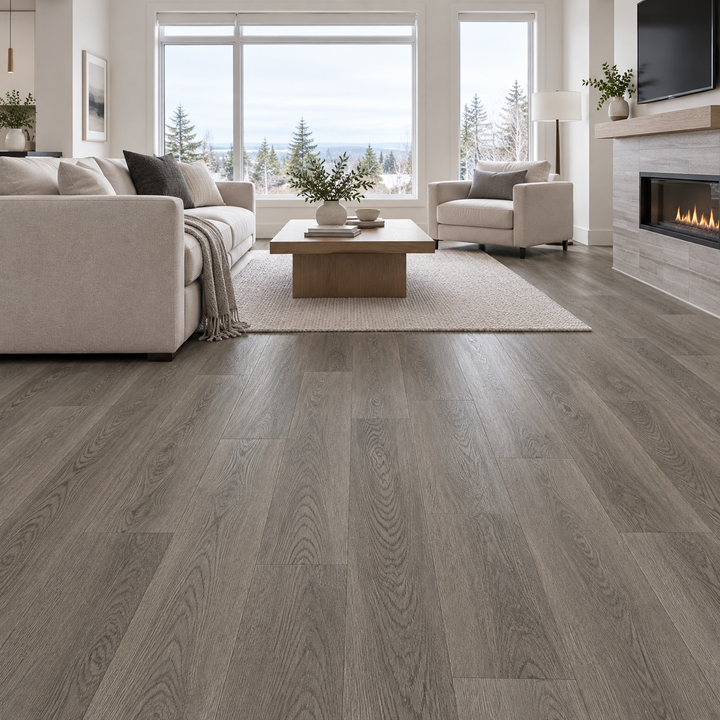 Grey Vinyl Plank 7×48 — CS-05, an illustration of it installed