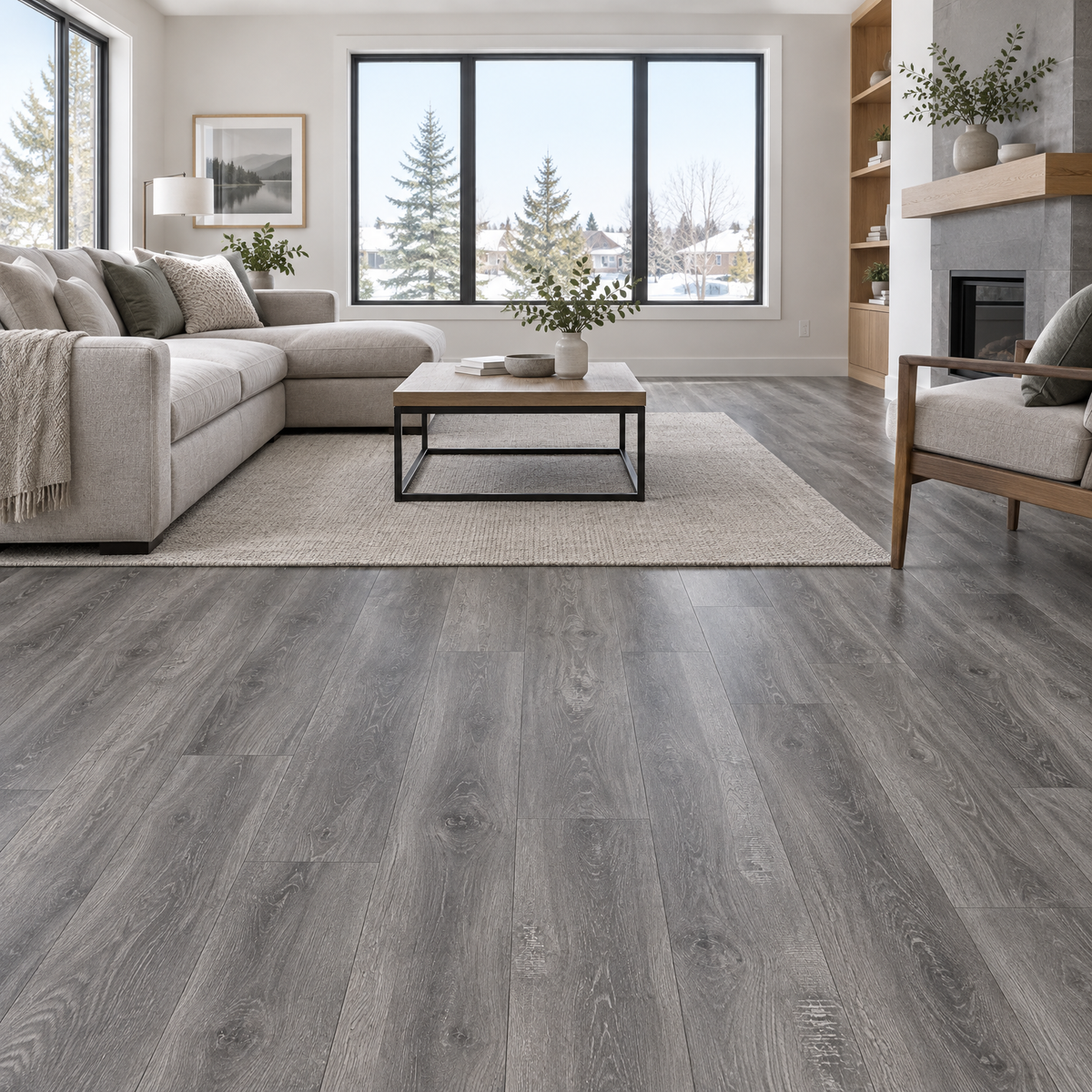 Grey Vinyl Plank 7×48 — CS-07, an illustration of it installed