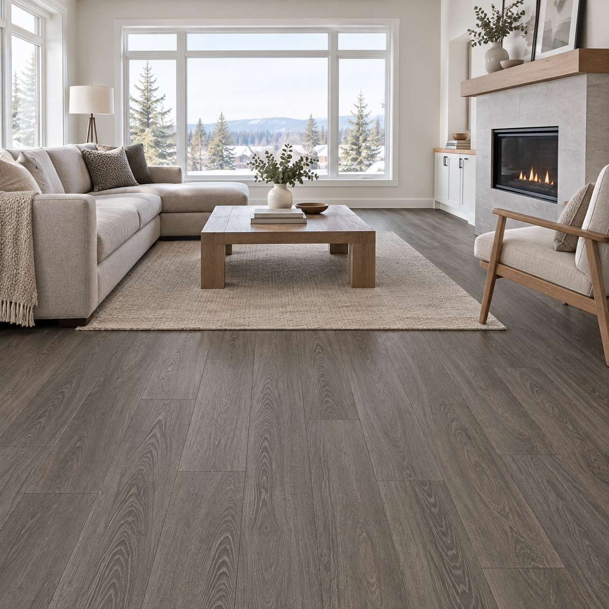 Grey Vinyl Plank 7×48 — CS-08, an illustration of it installed