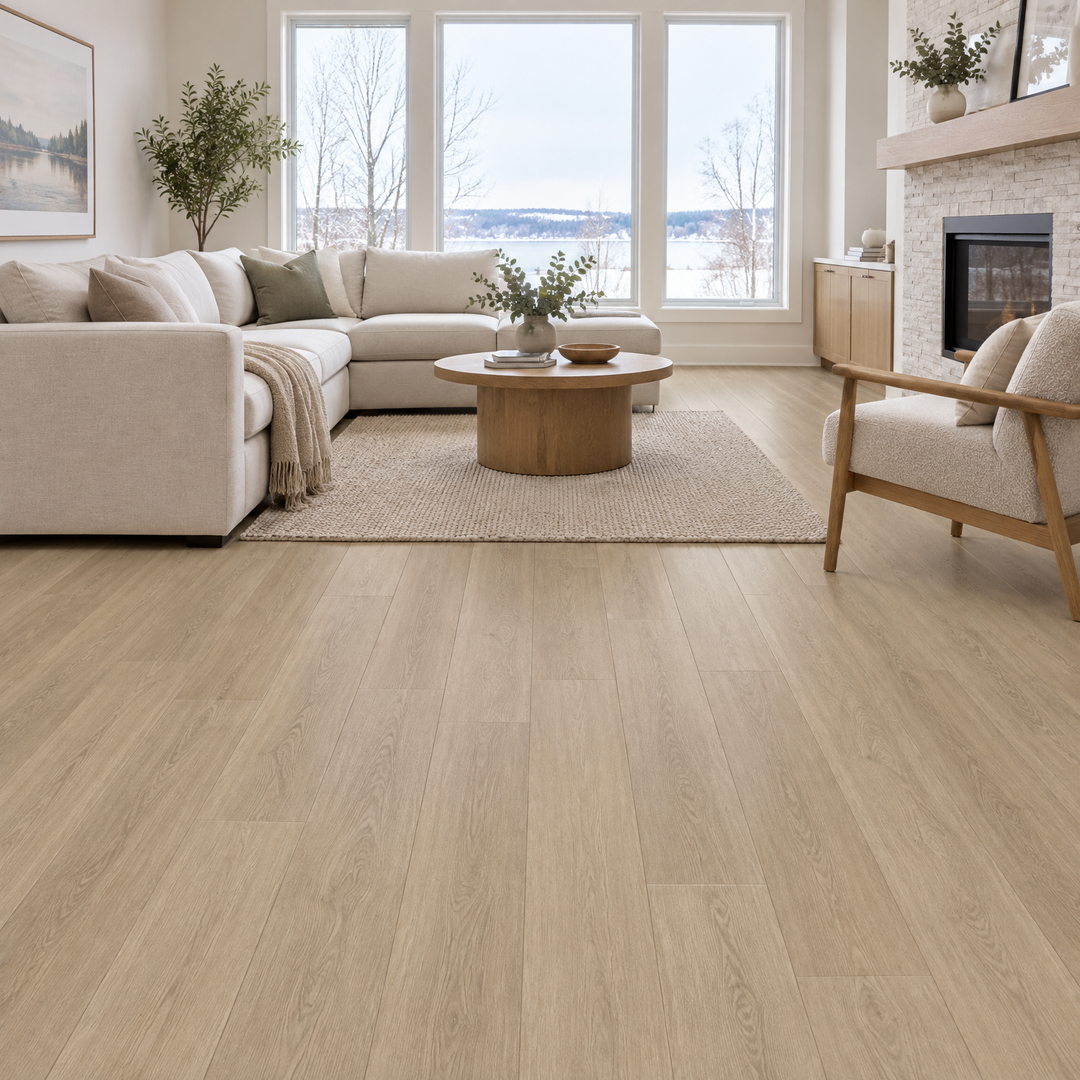 Beige Vinyl Plank 7×48 — CS-09, an illustration of it installed