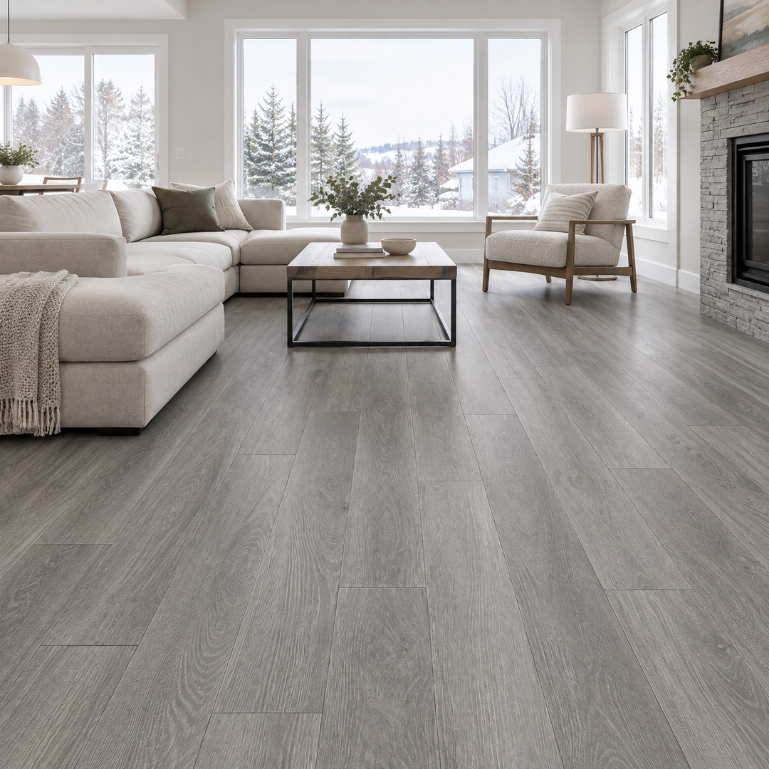 Grey Vinyl Plank 7×48 — CS-11, an illustration of it installed