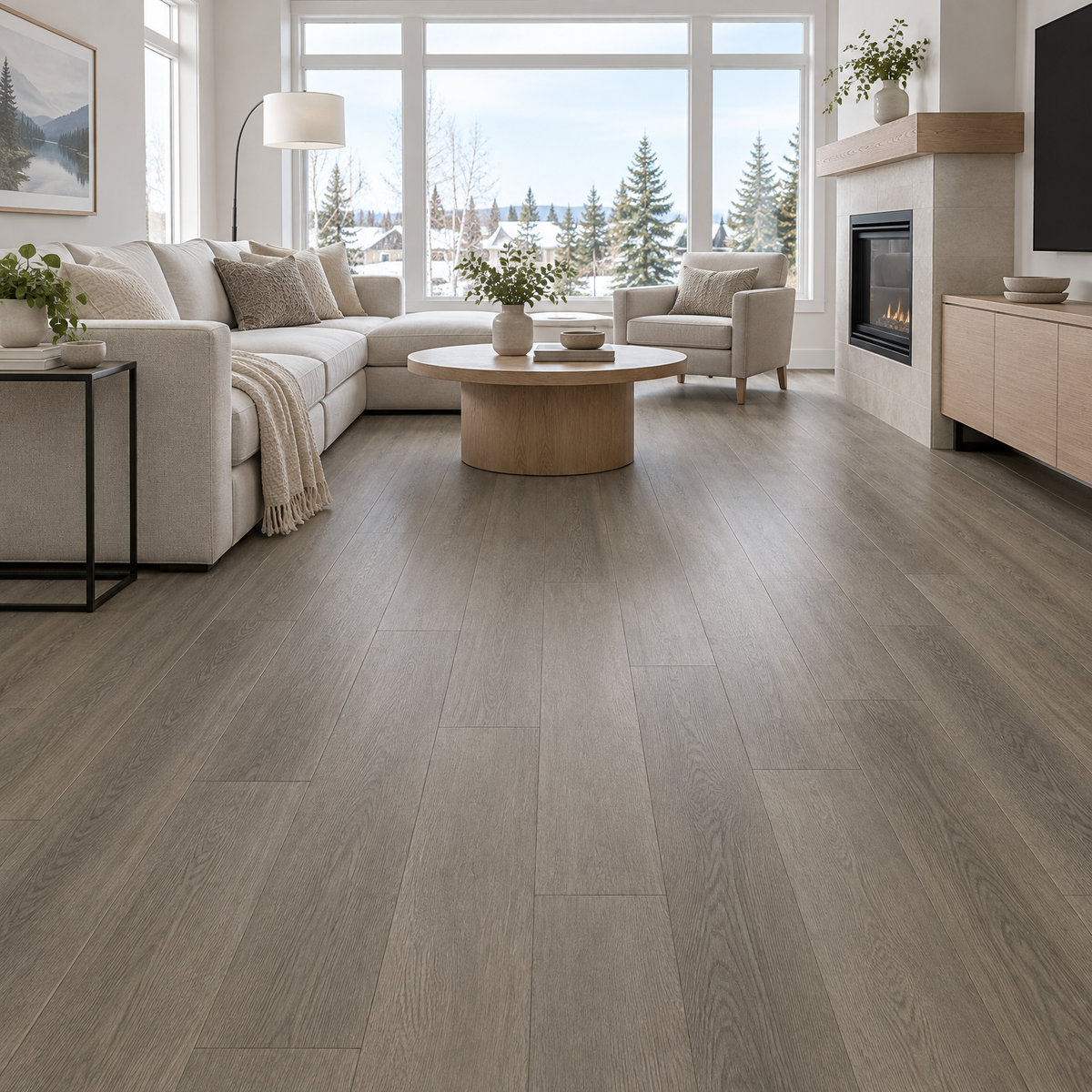 Beige Vinyl Plank 7×48 — DE-03, an illustration of it installed