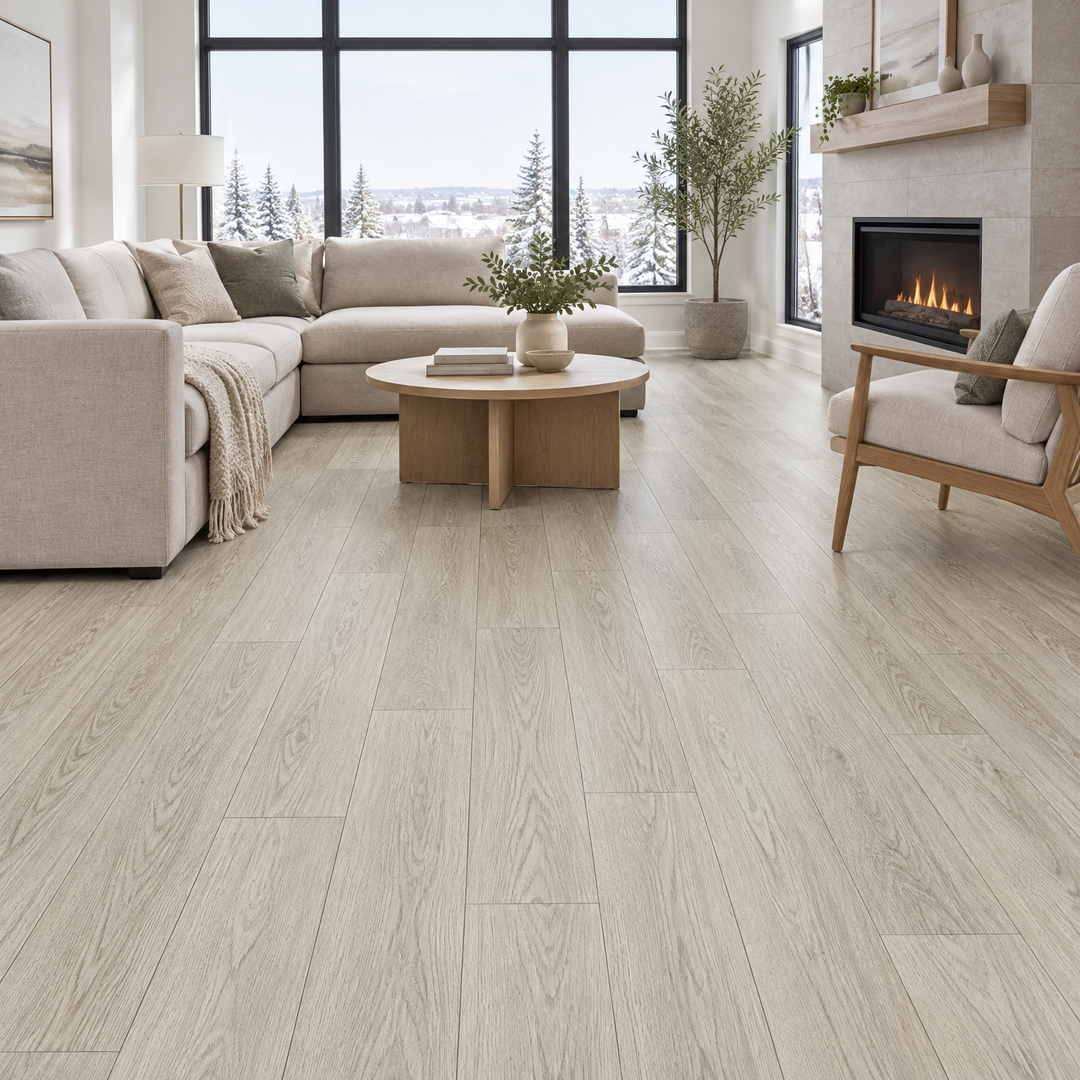 Beige Vinyl Plank 7×48 — DE-06, an illustration of it installed