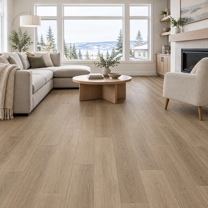 Beige Vinyl Plank 7×48 — DE-07, an illustration of it installed