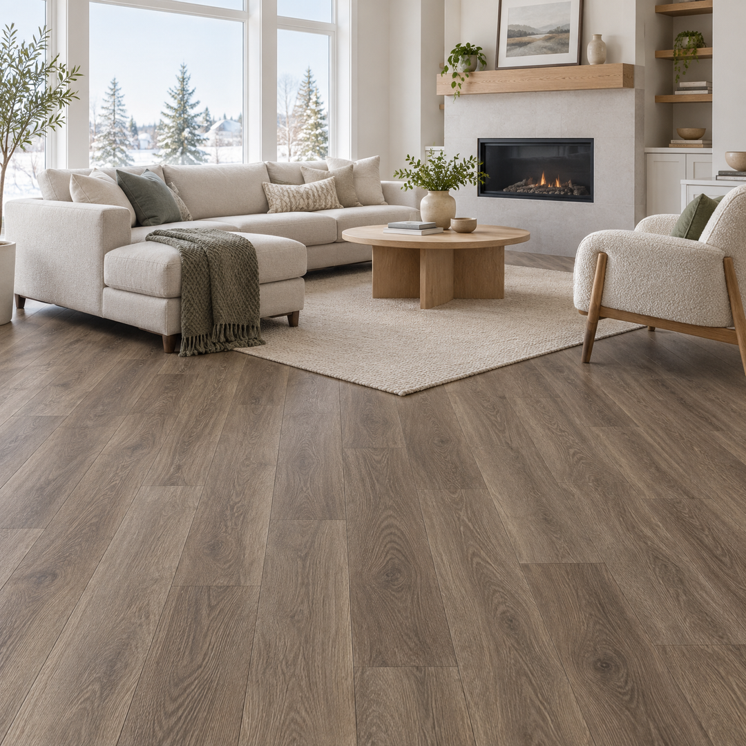Brown Vinyl Plank 7×48 — DE-08, an illustration of it installed