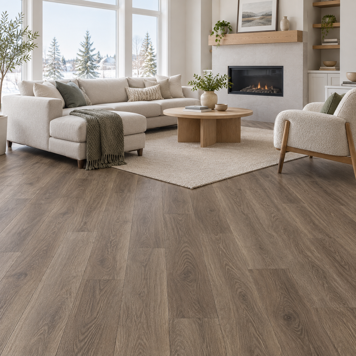 Brown Vinyl Plank 7×48 — DE-08, an illustration of it installed
