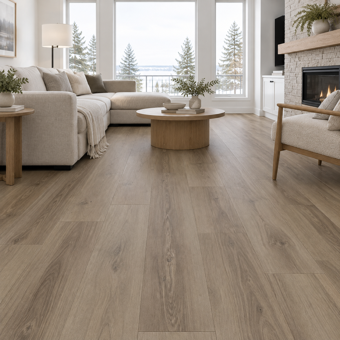 Beige Vinyl Plank 7×48 — DE-09, an illustration of it installed