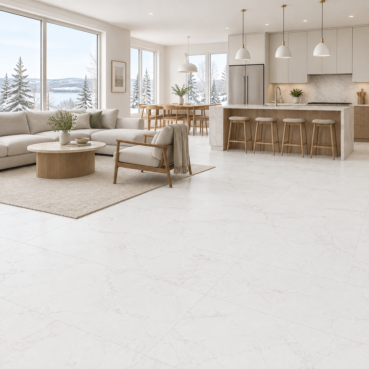 White Matte Tile 24×48 — DELC-001, an illustration of it installed