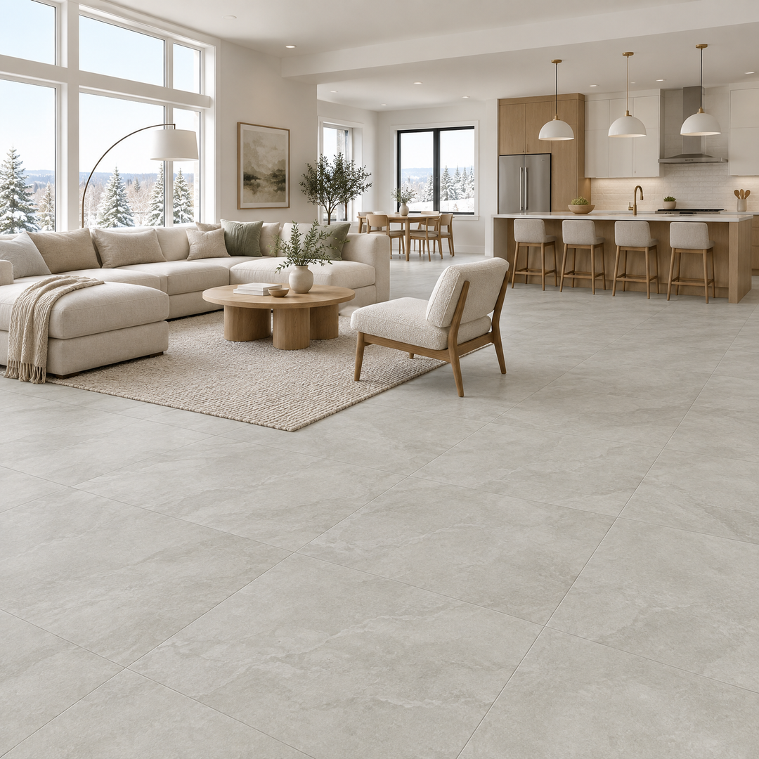 Beige Matte Tile 24×24 — DELC-003, an illustration of it installed