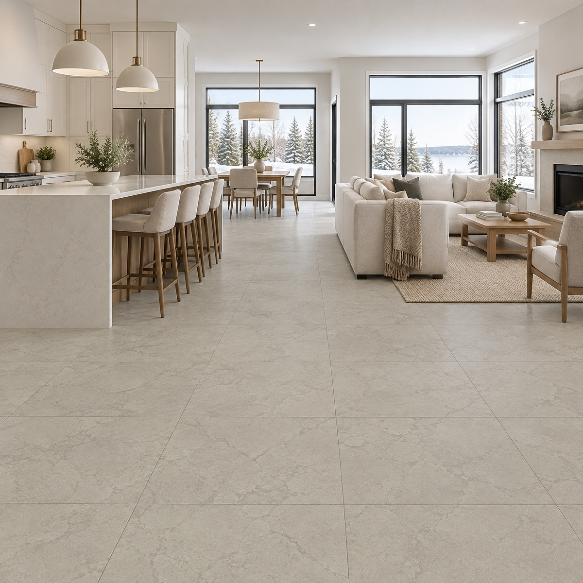 Beige Matte Tile 24×24 — DELC-004, an illustration of it installed