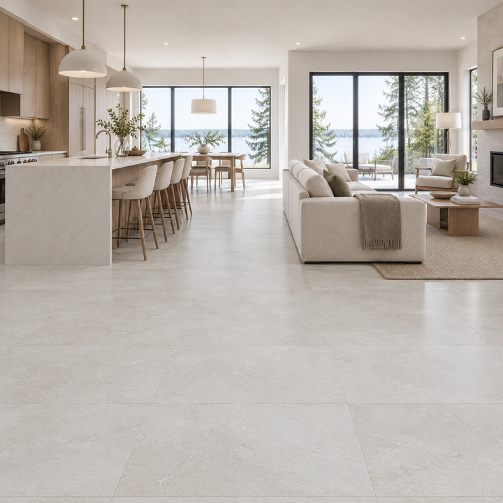 White Tile 24×48 — DELC-005, an illustration of it installed