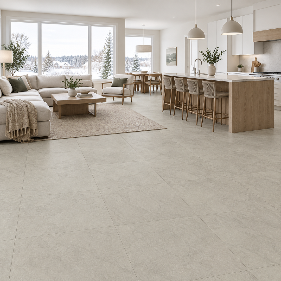 Beige Matte Tile 24×24 — DELC-009, an illustration of it installed