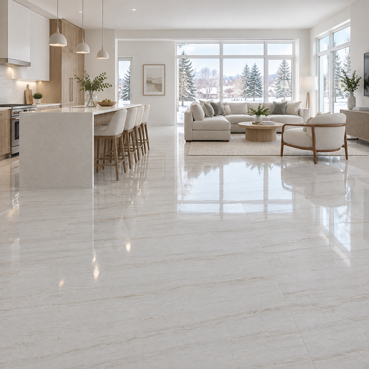 Diana Antique Light Glossy Tile 24×48, an illustration of it installed