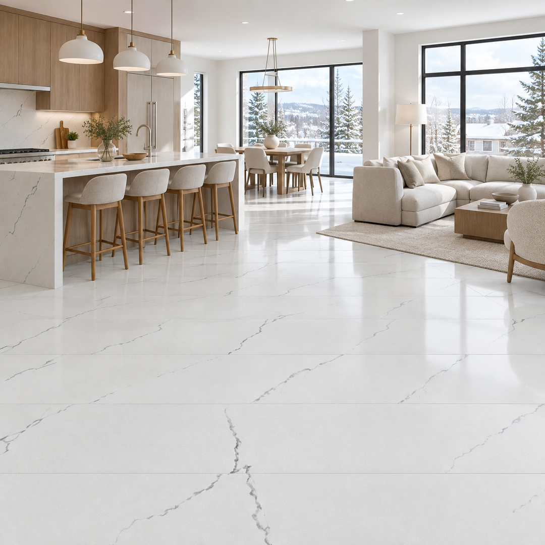 White Tile 16×48 — EDGE 014, an illustration of it installed