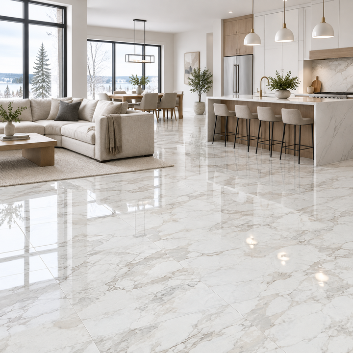 White Tile 24×24 — EUT-05, glossy, an illustration of it installed