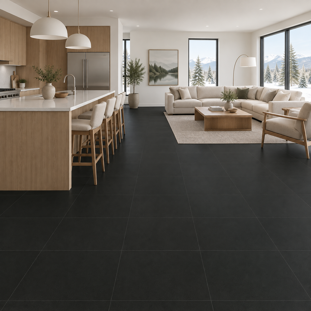 Black Matte Tile 24×24 — EUT-2, an illustration of it installed