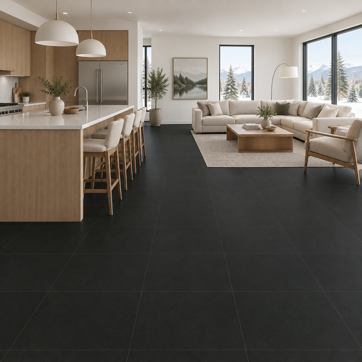 Black Matte Tile 24×24 — EUT-2, an illustration of it installed