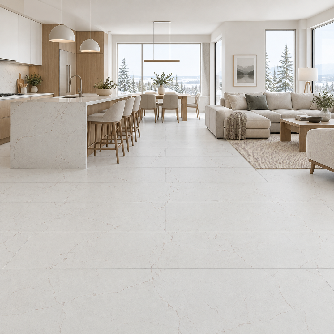 White Matte Tile 24×48 — EUT-35, an illustration of it installed