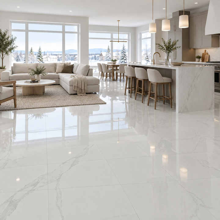 Grey Tile 24×24 — EUT-39, glossy, an illustration of it installed