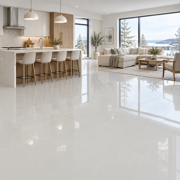 White Tile 24×24 — EUT-46, glossy, an illustration of it installed