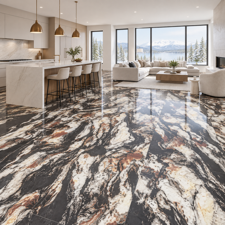 Fusion Brown, 24×48, tile, an illustration of it installed