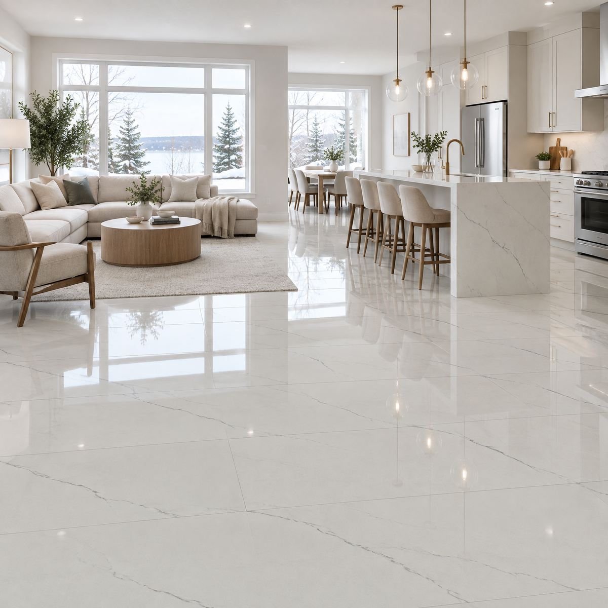 White Tile 24×48 — GL-001, glossy, an illustration of it installed