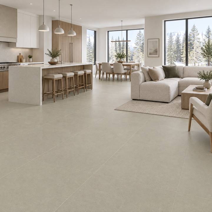 Beige Tile 24×48 — GL-002, matte, an illustration of it installed