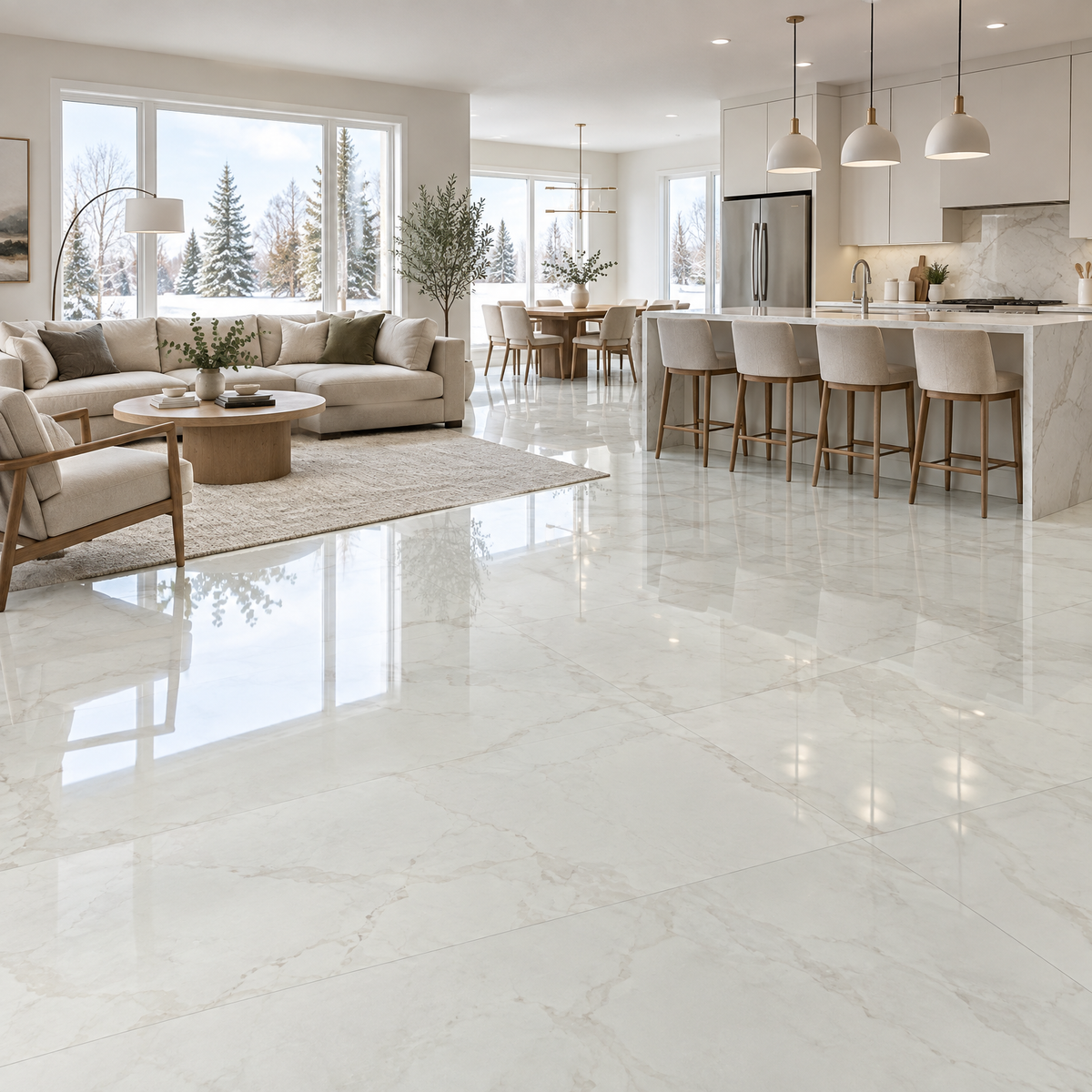 White Glossy Tile 24×48 — GL-005, an illustration of it installed