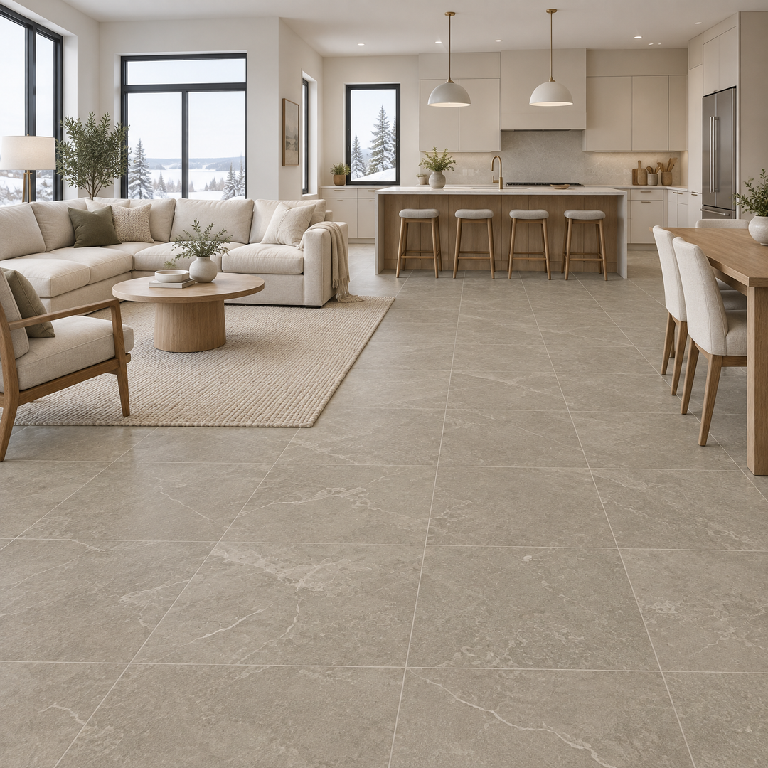 Beige Matte Tile 24×24 — GL-008, an illustration of it installed