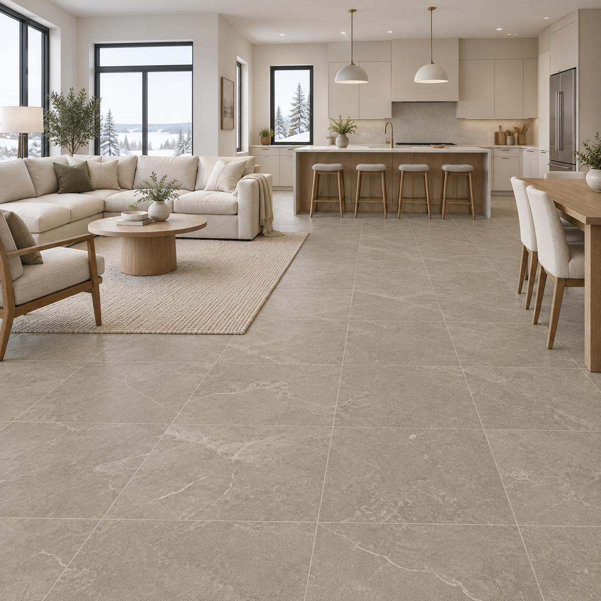Beige Matte Tile 24×24 — GL-008, an illustration of it installed